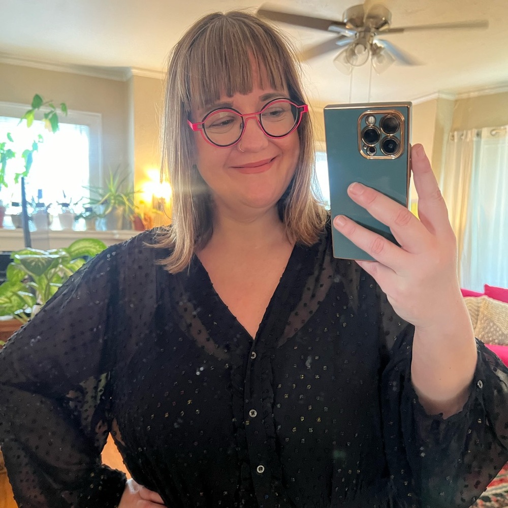 Anthropologie 24W black sheer button down dress - Picture 2 of 7